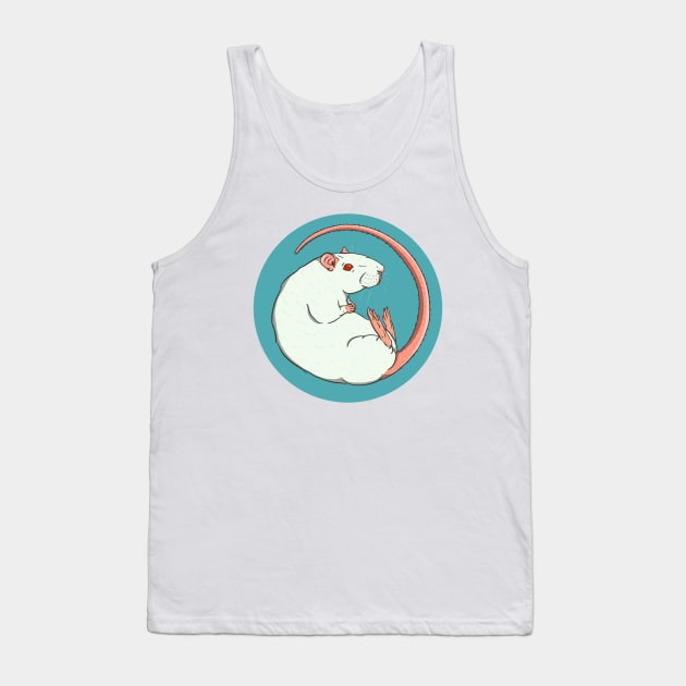 Pink Eyed White Fancy Rat Illustration Tank Top by New World Aster 